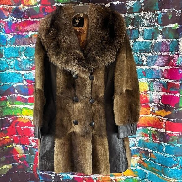 Vintage CIMA Canadian Indian Mink Art Fur Leather Patchwork Coat Medium Large - Picture 1 of 10
